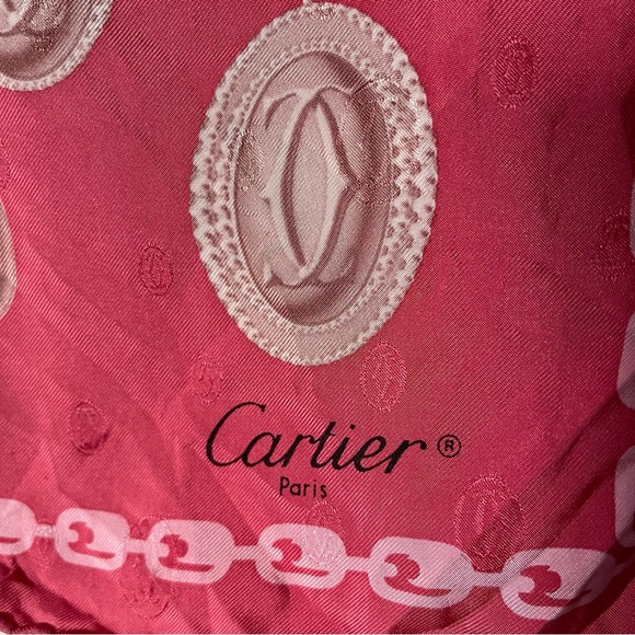 Vintage Cartier 26”x26” square pink silk scarf - Picture 6 of 6